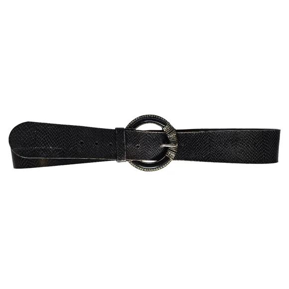 CHICO\'s Black Leather Belt with Silver Buckle Silver Dot Trouser Belt | Chico main image 3